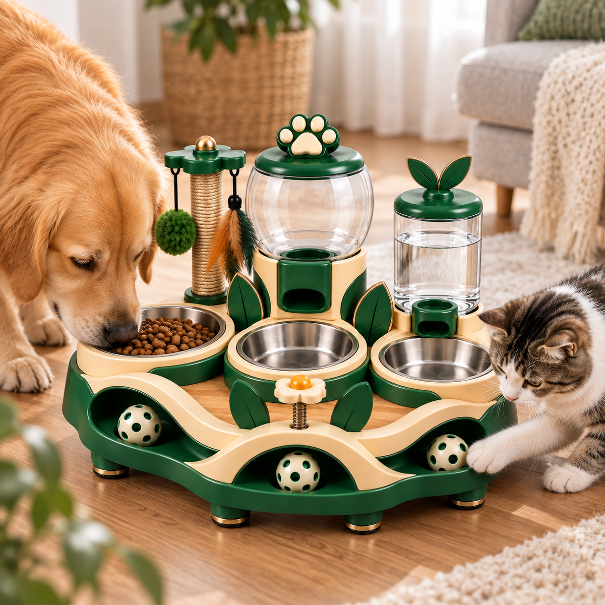 Multi-Function Cat Feeding, Hydration & Activity Station