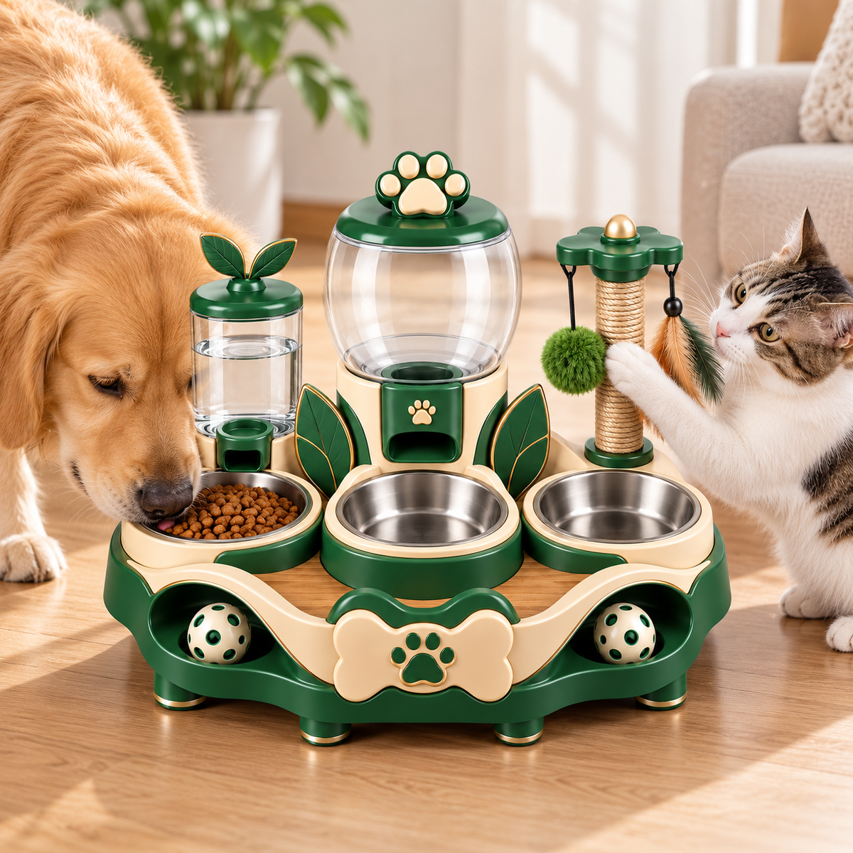 Multi-Function Pet Feeding, Water & Activity Station