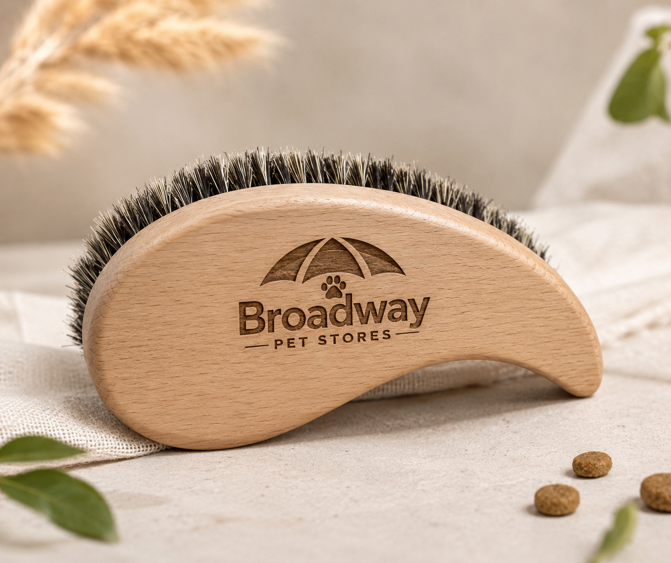 Curved Wooden Pet Grooming Brush