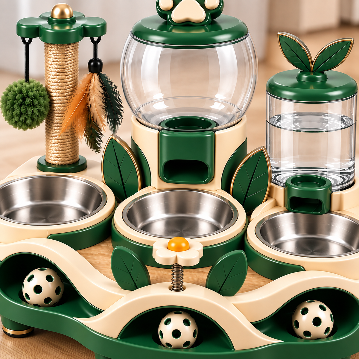 Multi-Function Cat Feeding, Hydration & Activity Station