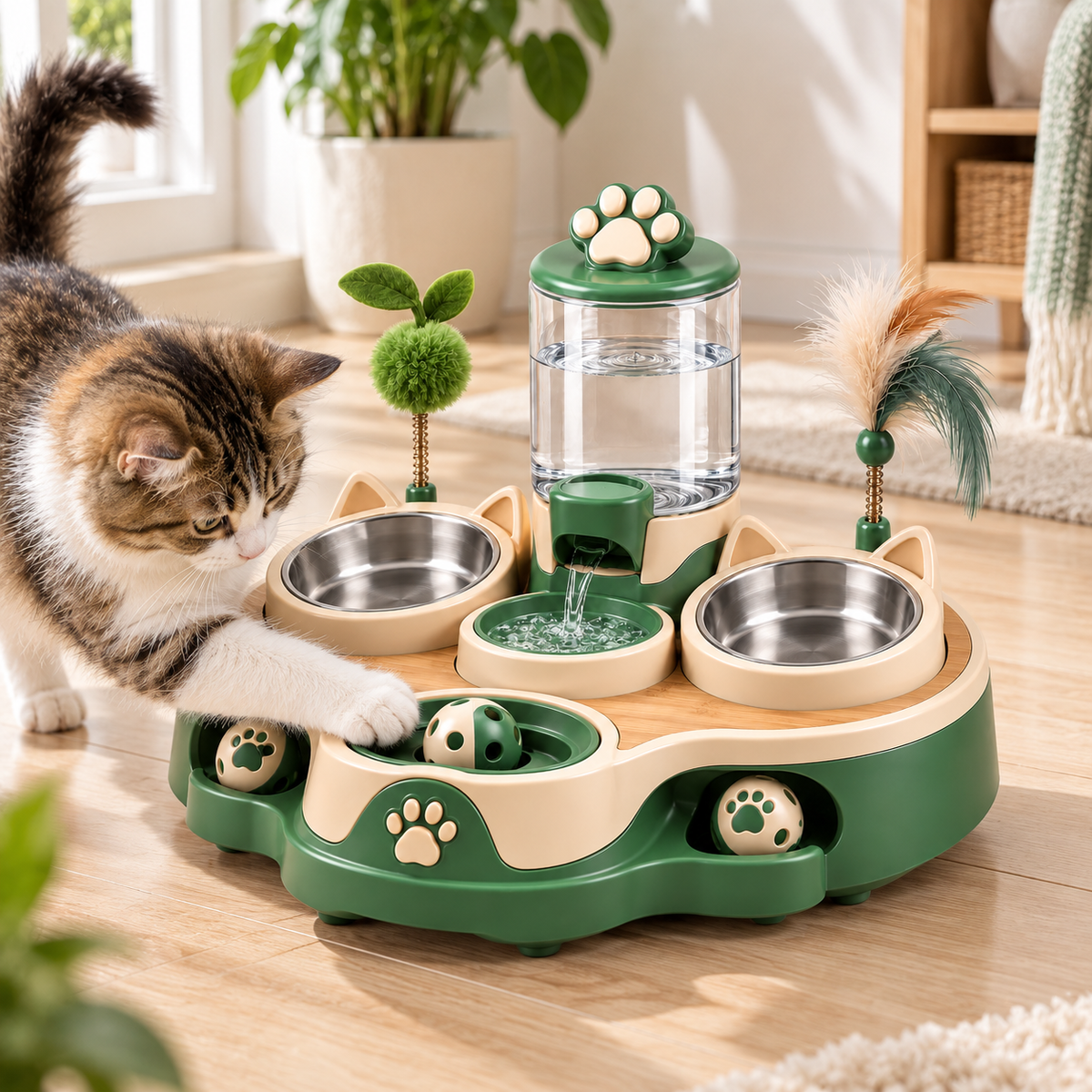 Multi-Function Pet Feeding & Water Fountain Station