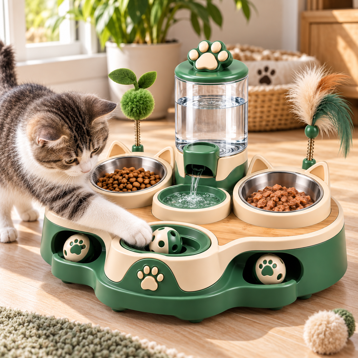 Multi-Function Pet Feeding & Water Fountain Station